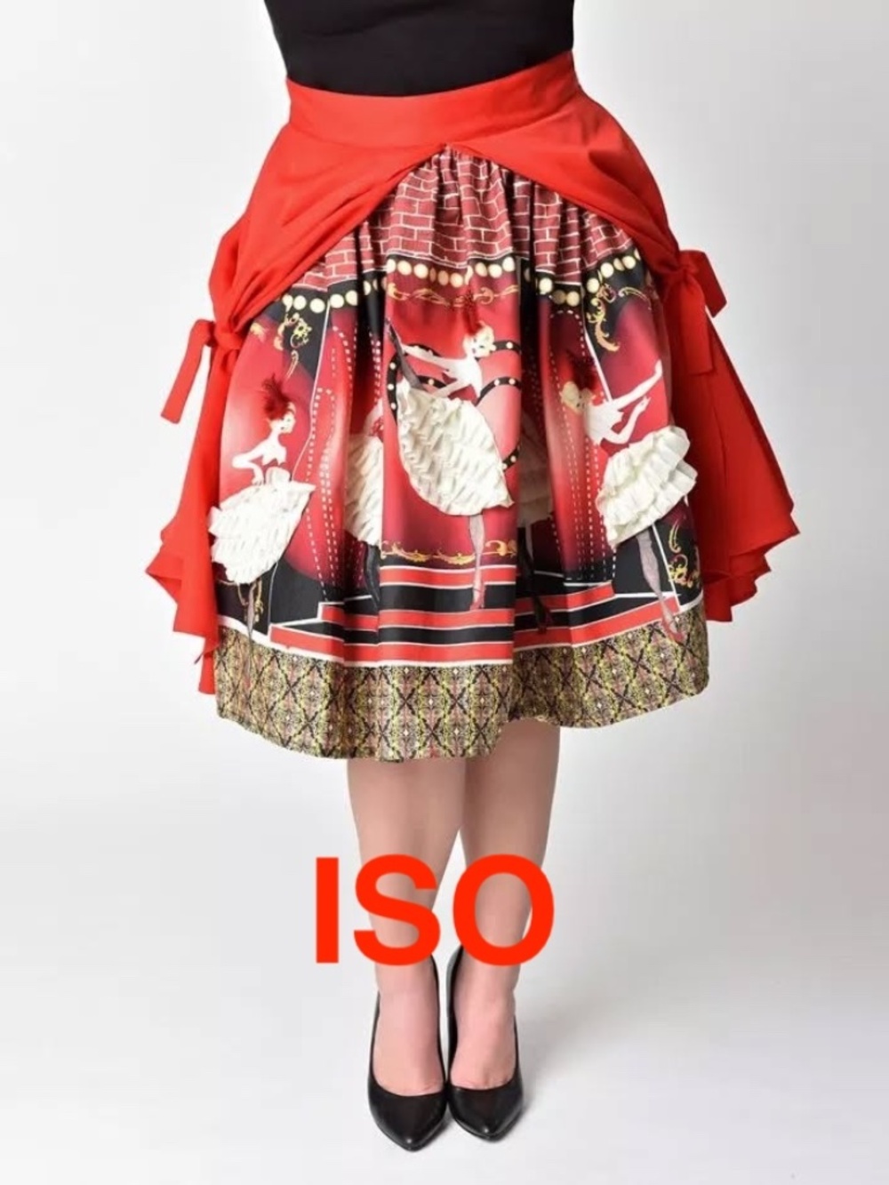 ISO Unique Vintage Moulin Rouge Circus Red Curtain Skirt in S-L